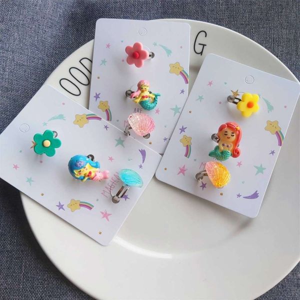 

2021 children's fashion ring box acrylic lovely mermaid flower shell adjustable cartoon, Red;brown