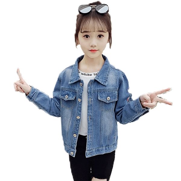 

girls denim jacket coat floral letter embroidery children's clothes for 6 8 10 12 14 210528, Blue;gray