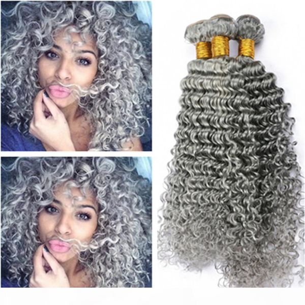

virgin indian human hair deep wave grey colored bundles deals 4pcs lot silver grey virgin human hair weaving deep wavy weaves extensions, Black
