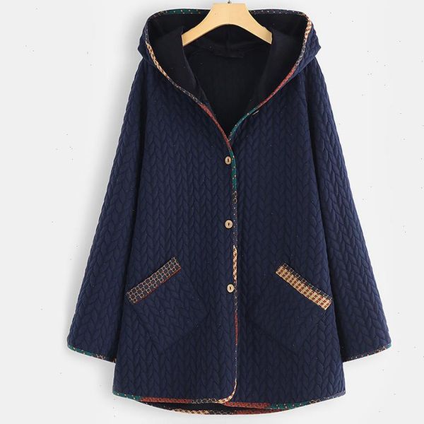 

women jackets coat 2021 vintage hooded autumn winter warm coat button long sleeve slim outwear plus size s 5xl overcoat, Black;brown