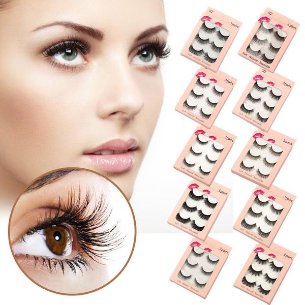 

false eyelashes mixed 3 pairs mink pack thick eyelash reusable lashes wispy light extension silk makeup maquiagem #40