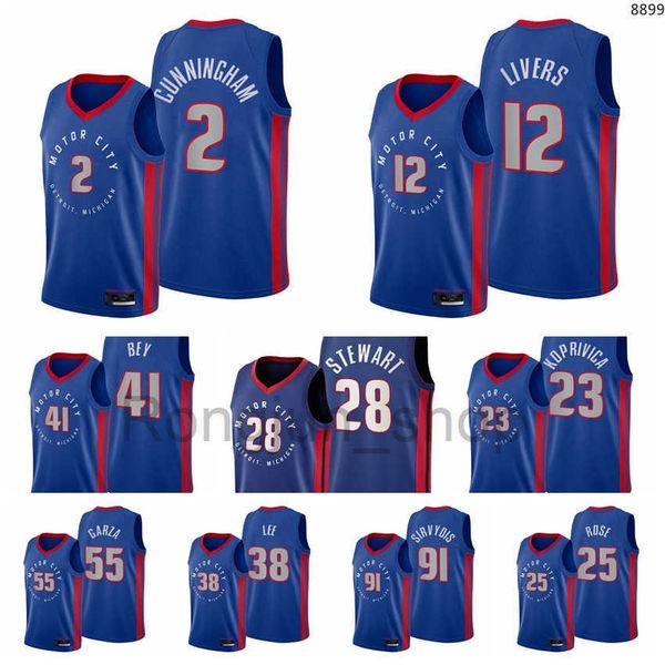 

2021-22 75th anniversary diamond printed mens basketball cade cunningham isaiah livers saddiq bey isaiah stewart jerami grant blue jersey, Black;red