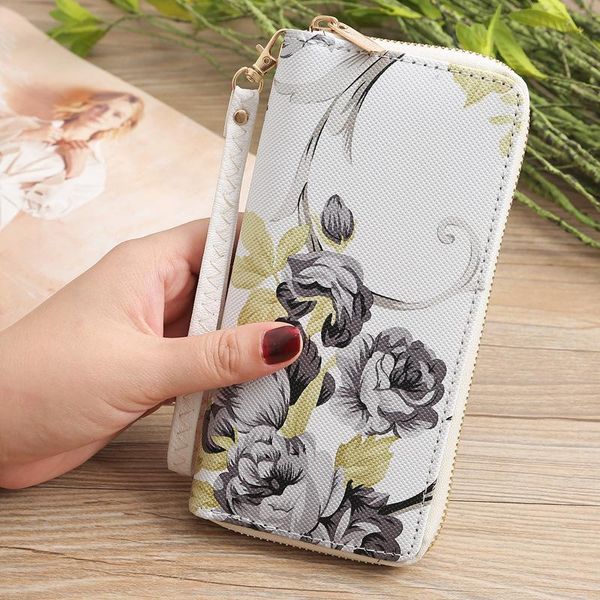 

wallets ladies printed rose wallet single zip clutch multi card holder, Red;black