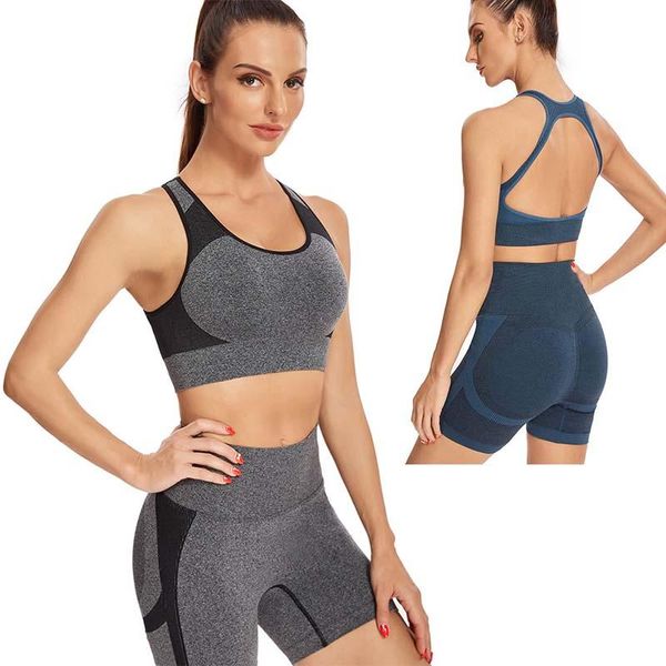

yoga outfit two-piece seamless knitting gym sport set crop bra shorts workout fitness wear run suit female sets clothes