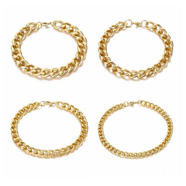 

charm bracelets gold color metal bracelet for men women minimalism link chain bangle fashion punk jewelry wholesale, Golden;silver