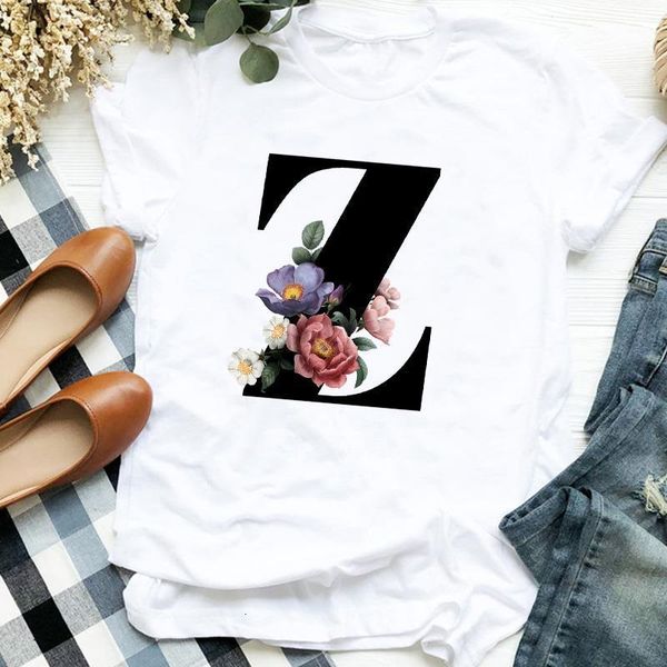 

women lady floral 90s styloe letter z beach holiday print ladies t tee womens shirt clothes tshirt female graphic t-shirt, White