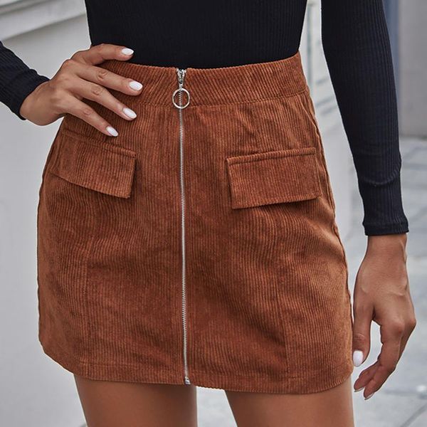 

skirts 2021 fashion early spring european and american style women's high waist pocket zipper corduroy skirt quality, Black