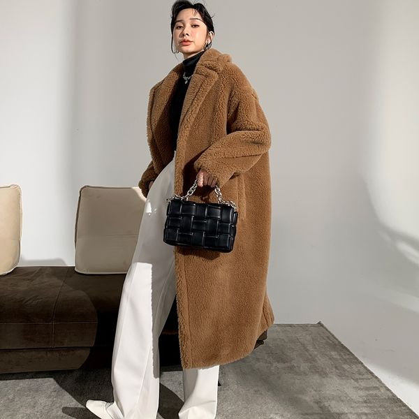 

women's teddy bear alpaca women wool winter thicken coat vanilla albino camel in stock 210222, Black