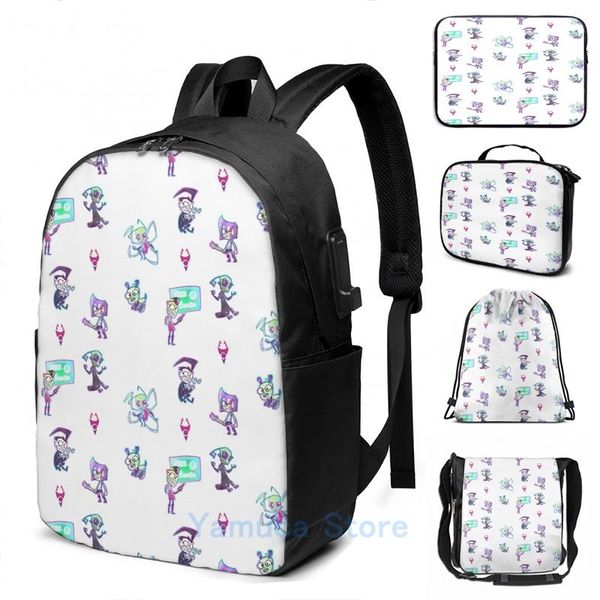 

backpack funny graphic print invader zim pattern usb charge men school bags women bag travel laptop