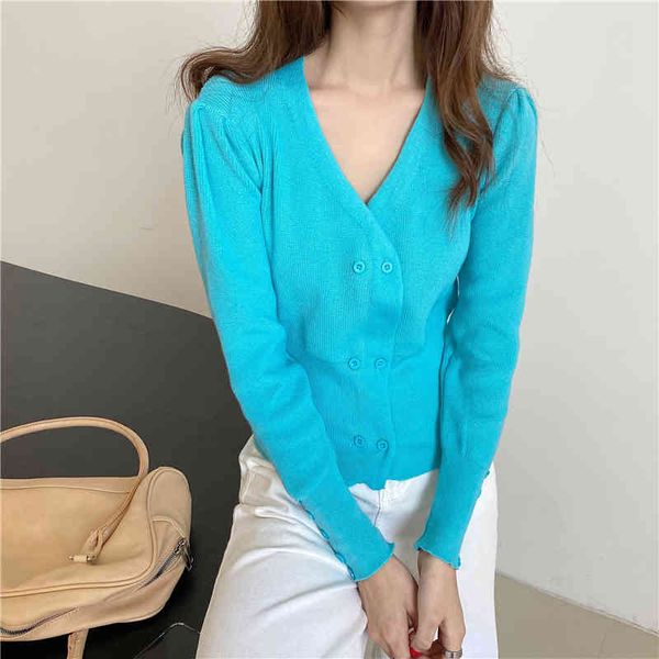 

women's sweaters short shintime-sweater women's knitted or crocheted, low-cut v, double breasted, button-studded, korean fashion,, White;black