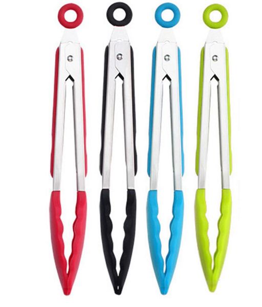 Pinza da cucina Pinza per alimenti in acciaio inossidabile da 9 pollici con punte in silicone Clip antiaderente di bloccaggio premium per cucinare insalata barbecue Resistente senza BPA