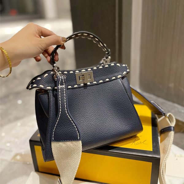 

handbag women crossbody bag genuine leather tote bags standard twist lock wide shoulder strap handbags purse solid color 23cm