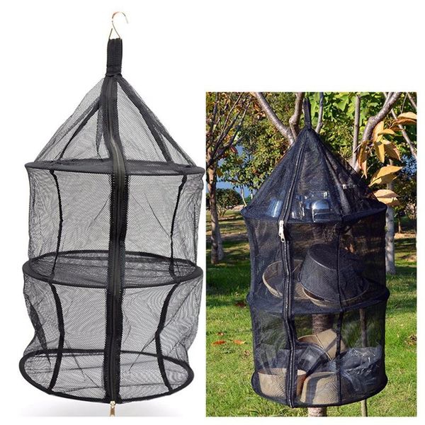 

outdoor nylon zipper three-layer folding storage net bag hanging clothes laundry clothes net bag