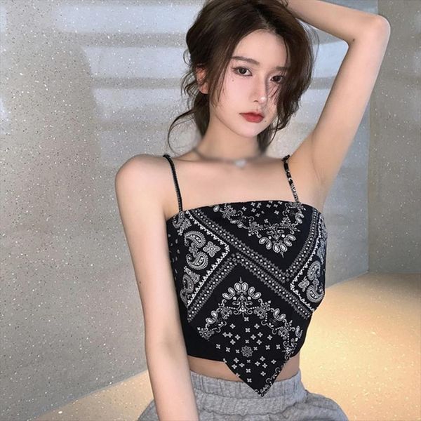 

corset crop womens tank print backless camisole bandana summer lady sling strap club vest, White