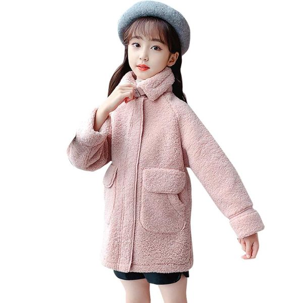 

jackets girls fur coat outerwear solid color girl thick warm kids jacket winter children's clothing 6 8 10 12 14, Blue;gray
