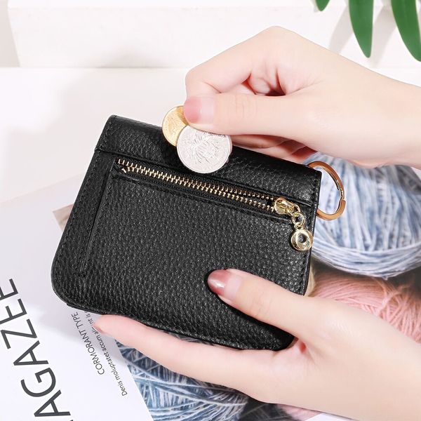 

hbp litchi grain handbags korean real leather three bent lady purse short style cowhide small card bag zipper pocket wallet zs-bo124, Red;black