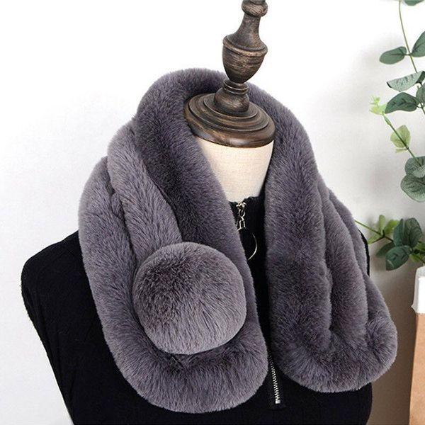

scarves woman's fur ball solid color collar ladies fake imitation soft scarf winter warm, Blue;gray