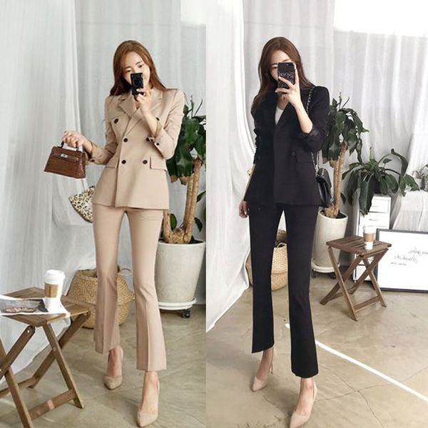 

spring and autumn new korean fashions of thin women in two breasted small micro-it casual professional suit pants 74mz, White;black