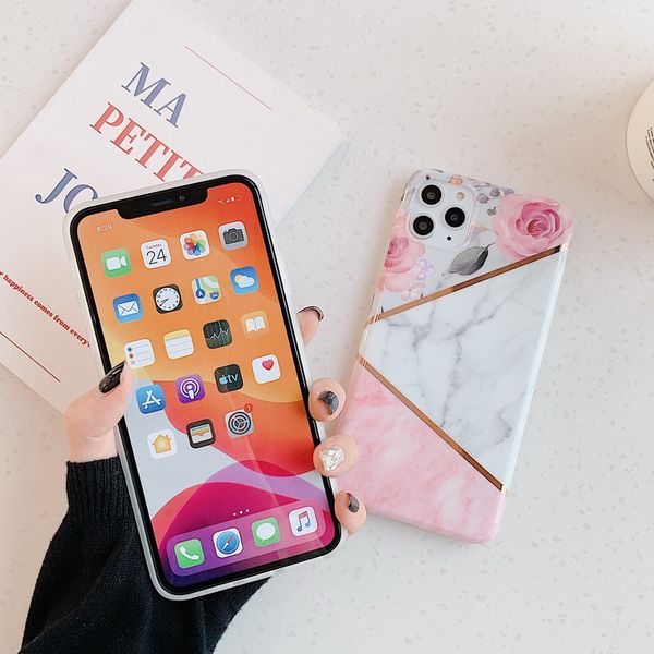 

electroplated pink white marble rose phone cases for iphone 12 11 pro promax x/xs/xsmax/8 plus