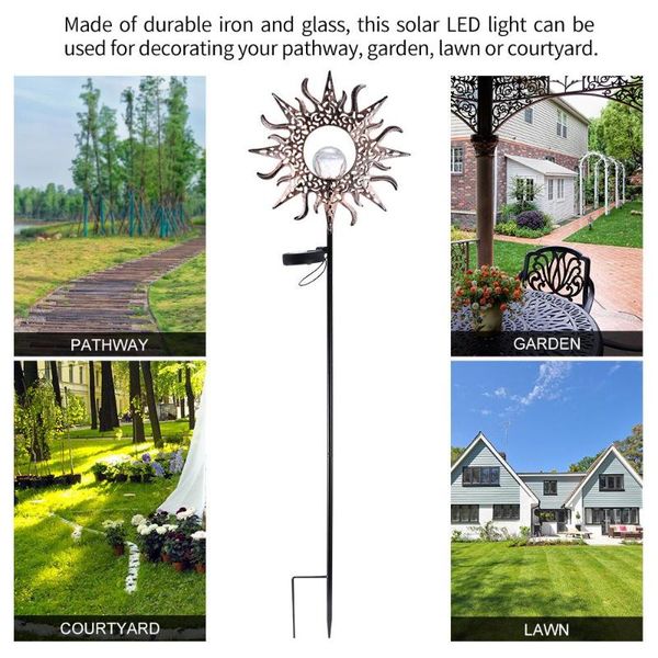 

solar lamp garden metal hollow sun led light warm white ip44 waterproof solar decorative light for outdoor villa lawn walkways