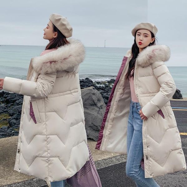 

long womens winter jackets and coats parka winter snow wear warm thicken faux fur hooded coat women parker jacket women, Black