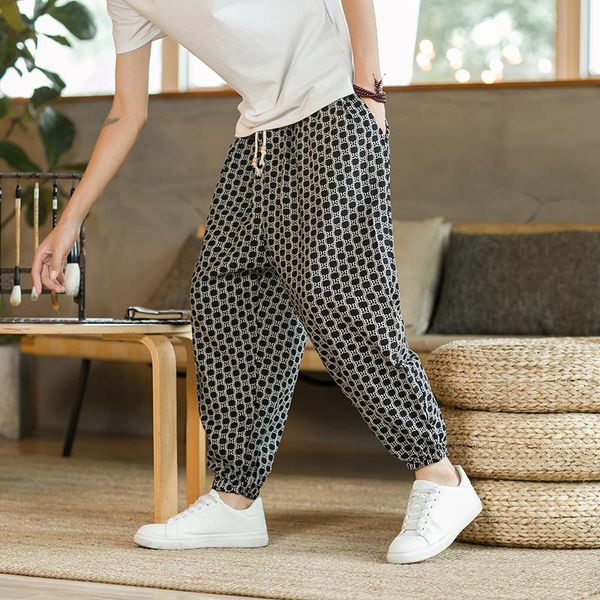 

men's pants hfyf chinese style 2021 casual cotton and linen creative letters large size sports loose feet harem k584589, Black