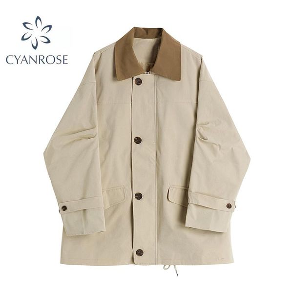 

women's trench coats fashion windbreaker jacket short coat korean style 2021 spring autumn vintage work clothes casual versatile trend, Tan;black