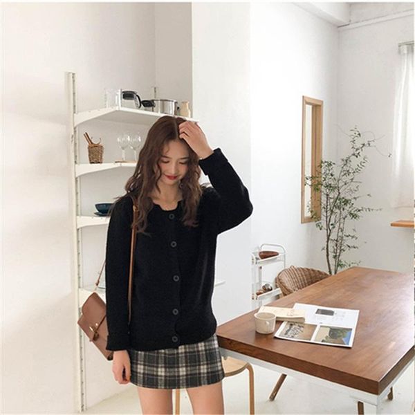 

women's sweaters winter knit cardigan sweater korean loose lace collar long-sleeved women 2021, White;black