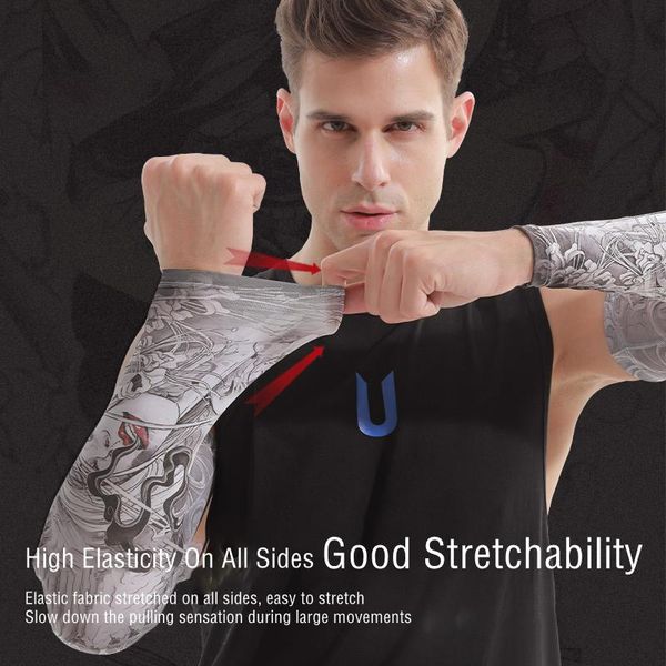 

elbow & knee pads tattoo sleeves sun uv protection ice arm sleeve silk breathable sunscreen flower cycling mangas, Black;gray