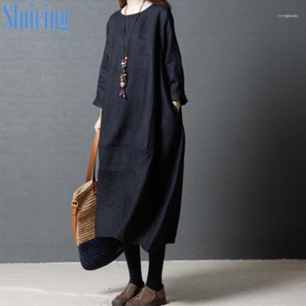 

women's blouses & shirts sluicing 2021 autumn plus size korean version loose and thin cotton mid-length long-sleeved round neck, White