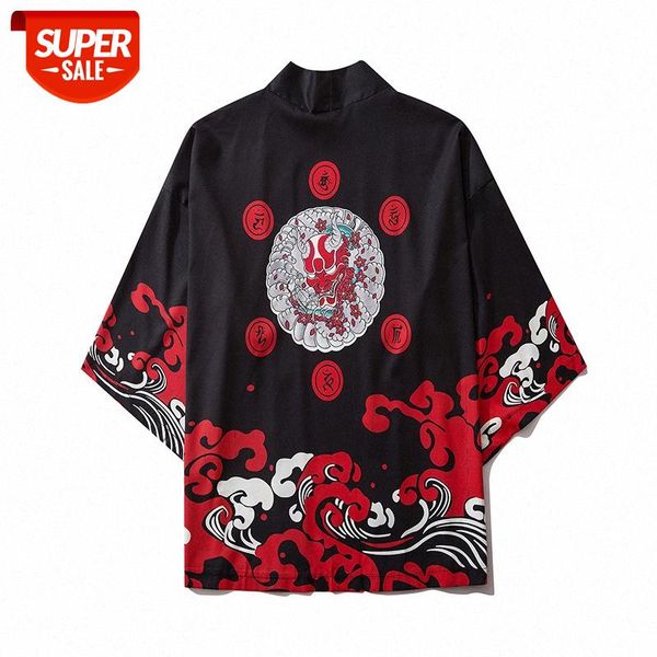

prajna devil wave harajuku style road robe, men and women, retro with short sleeves #if6t, White;black