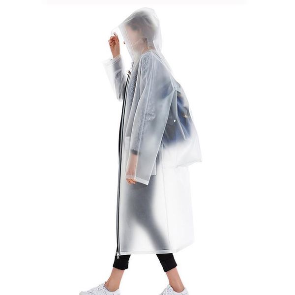 

new fashion wholesale good quality long eva thick rainwear hiking tour hooded backpack rain coat with zipper jllpfl