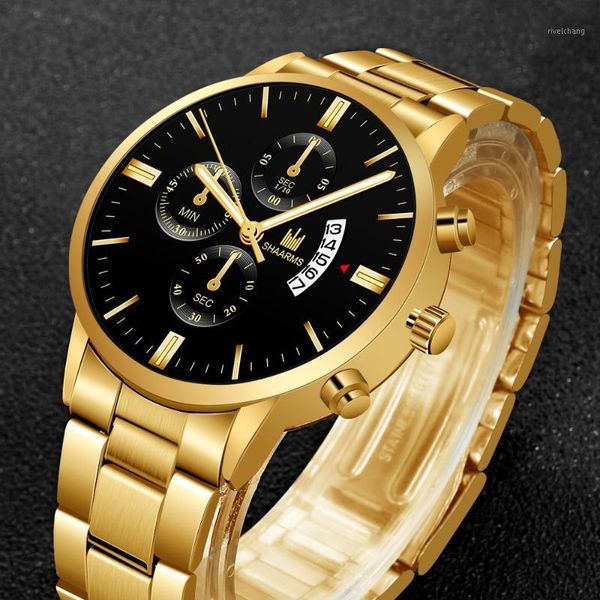 

wristwatches 2021fashion military sport men watches rose clock luxury business man wristwatch stainless steel band quartz date watch male, Slivery;brown