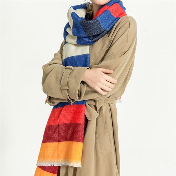 

autumn and winter new fashion style imitation cashmere scarf multi color matching soft woolen edge scarf warm neck, Blue;gray