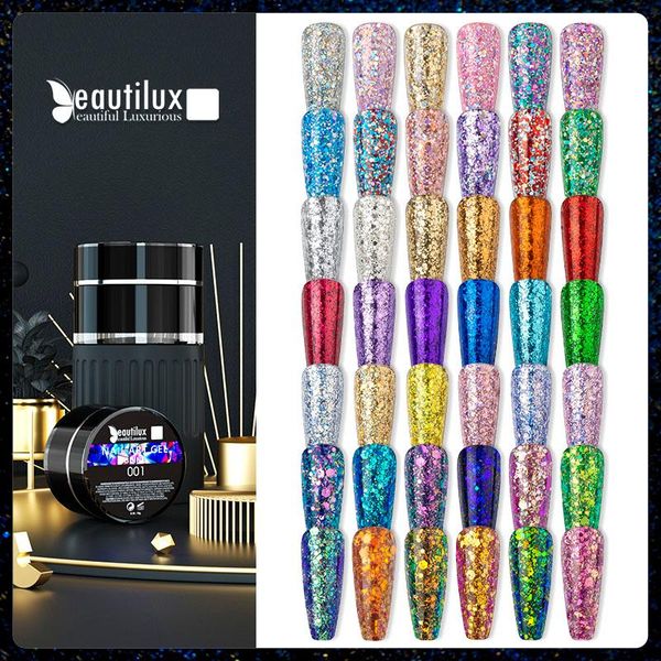

nail gel beautilux glitter polish dazzling sparkling flashing bling holographic mermaid sequins gels lacquer art varnish, Red;pink