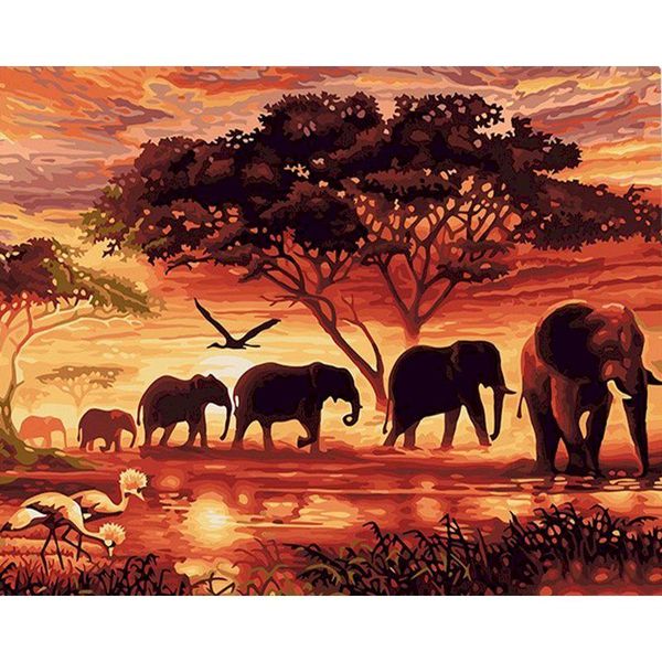 

gatyztory 60x75cm frame painting by numbers for adults elephant group oil picture by number color canvas drawing decor artcrafts