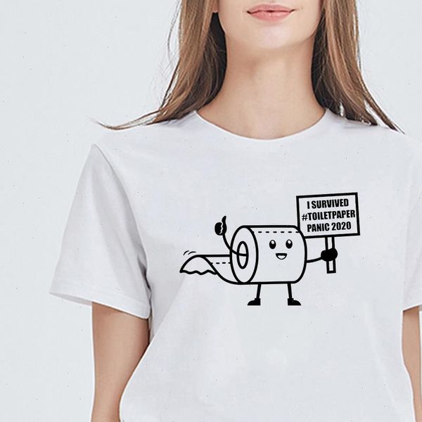 

new t shirt female pop funny oversize graphic toilet paper cute t shirt harajuku i survived great toilet paper 2021 tshirt, White