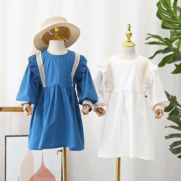 

girl's dresses children's clothing spring 2021 solid color girls dress round neck ruffled long-sleeved princess 3-7 years old, Red;yellow