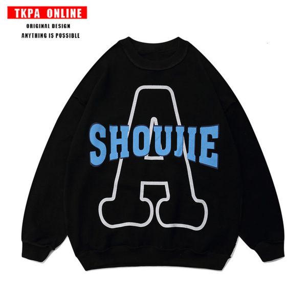 

tkpa simple letter printed round neck sweater for men and women, Black