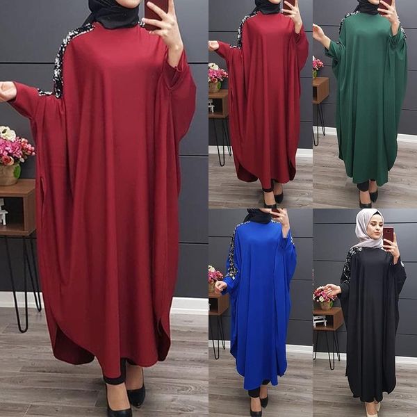 

casual dresses african islamic clothing muslim dress women dubai turkish long robe kimono sequin ethnic style seven-point sleeve wild, Black;gray