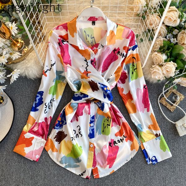 

gaganight flower korean fashion women bandage blouse long sleeve turn down collar criss cross shirt office lady chic blusas 210225, White