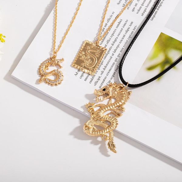 

2021 ins gold chain men chinese dragon snake minimalist minimalism choker pendant necklaces korean fashion chic party jewelry, Golden;silver
