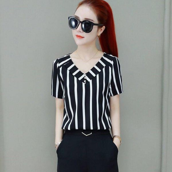 

femme autumn fall office ladies office blouses plus size women striped blouse shirt polyester female short sleeve blusas, White