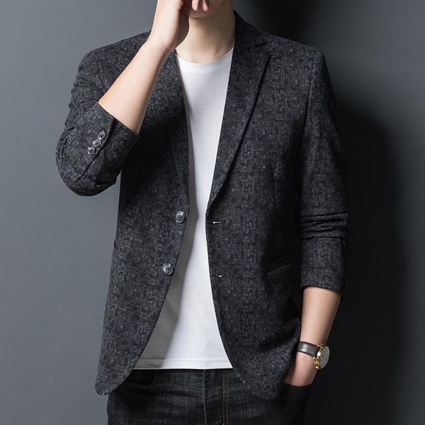 

men's suits & blazers men slim fit spring autumn black grey printing jacket suit male smart casual single breasted notched collar outfi, White;black