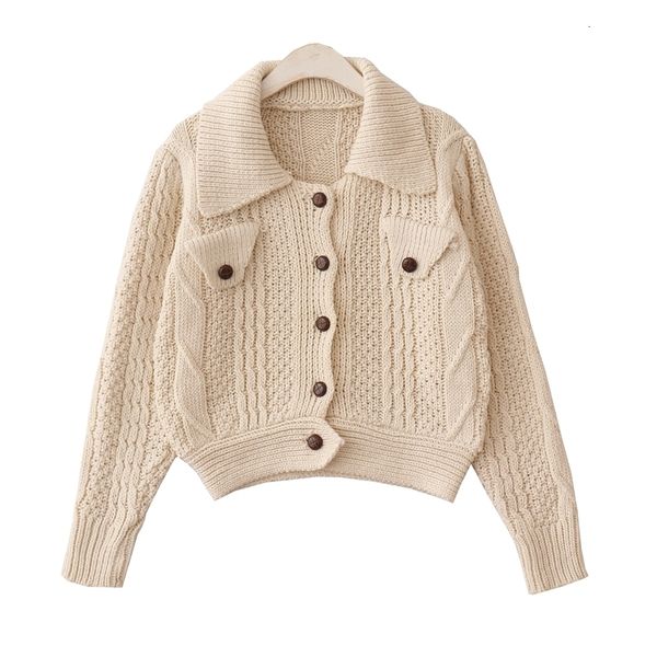 

2021 New autumn Korean retro western style lapel thick line sweater women's single-breasted high-waist short coat jacket Q36P, White;black