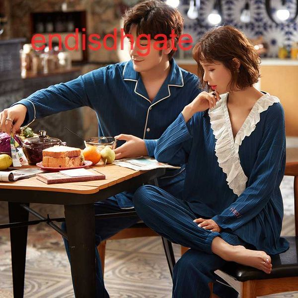 

couple 2021 spring pajamas and autumn korean cotton version cardigan lapel solid color leisure home suit, Black;white