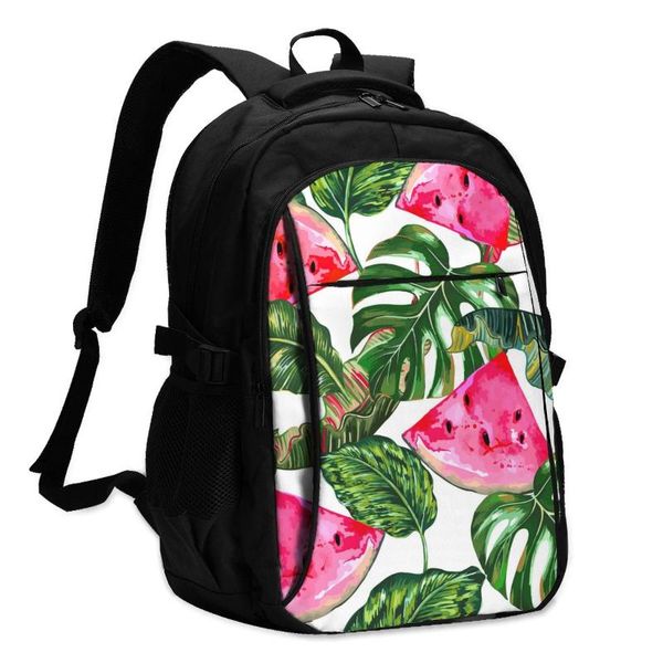 

backpack 2021 women men fashion watermelons leaves monstera travel school recreation business bag