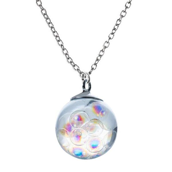 

1pc colorful ball pendant bubble glass necklace transparent accessory hanging decor colorful sphere pendant, Silver