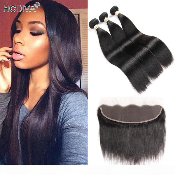 

brazilian straight virgin unprocessed human hair bundle with lace frontal 13*4 pre plucked baby hair 3 pcs hair with frontal 4pcs lot, Black;brown