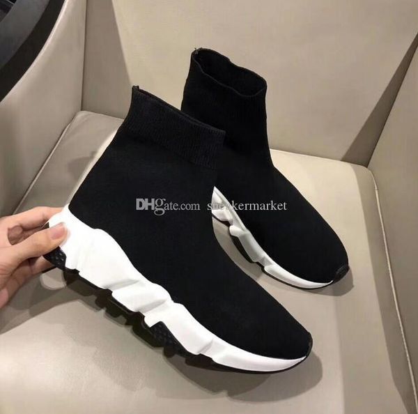 

name brand speed trainer shoes man woman casual boots stretch knit high shoe mans casual sneaker red white size 46, Black